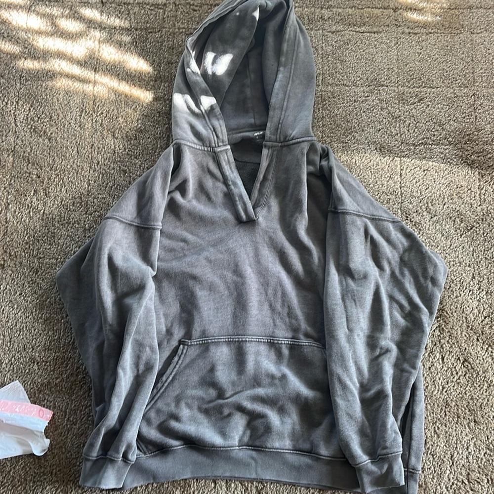 aerie notch oversized distressed hoodie (grey)